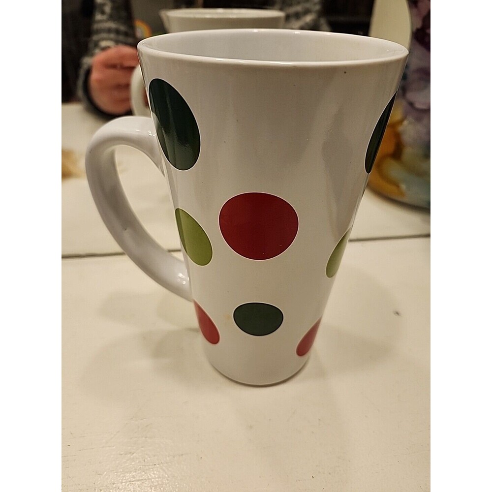 SCM Designs Tall Mug Red & Green Polka Dot Coffee Tea Cocoa Cup 16oz Stoneware